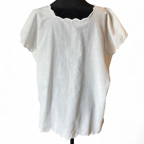 White Embroidered Cutwork Linen Top Scalloped Cottagecore Boho Tunic - Picture 7 of 8